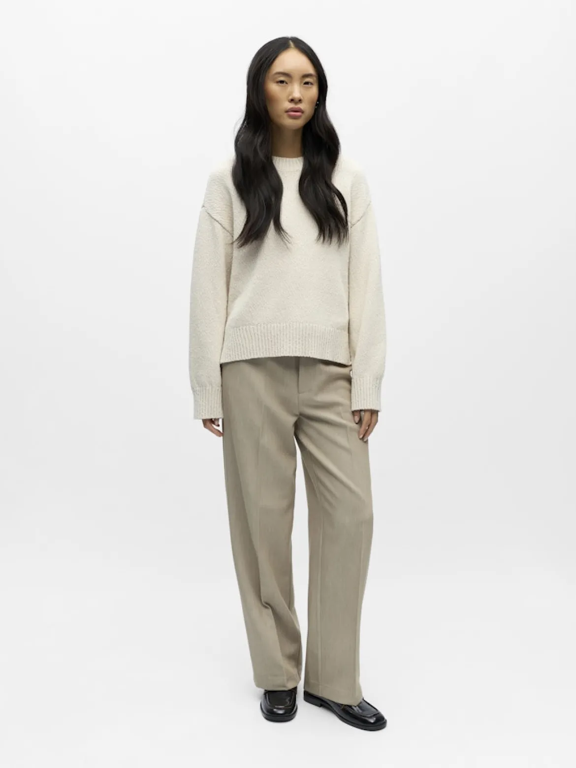 Object naisten neulepusero Objsima L/S Lo Knit Pullover Noos, White Sand