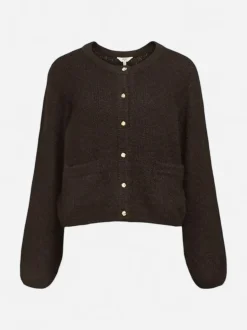 Object naisten neuletakki, OBJSAGGIA RE L/S KNIT CARDIGAN Seal Brown