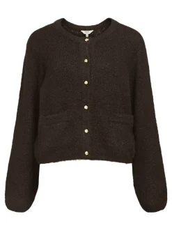 Object naisten neuletakki, OBJSAGGIA RE L/S KNIT CARDIGAN Seal Brown