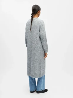 Object naisten neuletakki, OBJMILU LS LO LONG KNIT CARDIGAN Medium Grey Melange