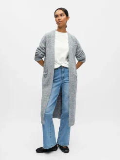 Object naisten neuletakki, OBJMILU LS LO LONG KNIT CARDIGAN Medium Grey Melange