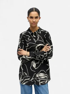 Object naisten paitapusero OBJSanne L/S Shirt, musta kuviollinen