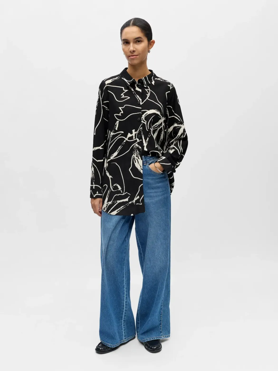 Object naisten paitapusero OBJSanne L/S Shirt, musta kuviollinen