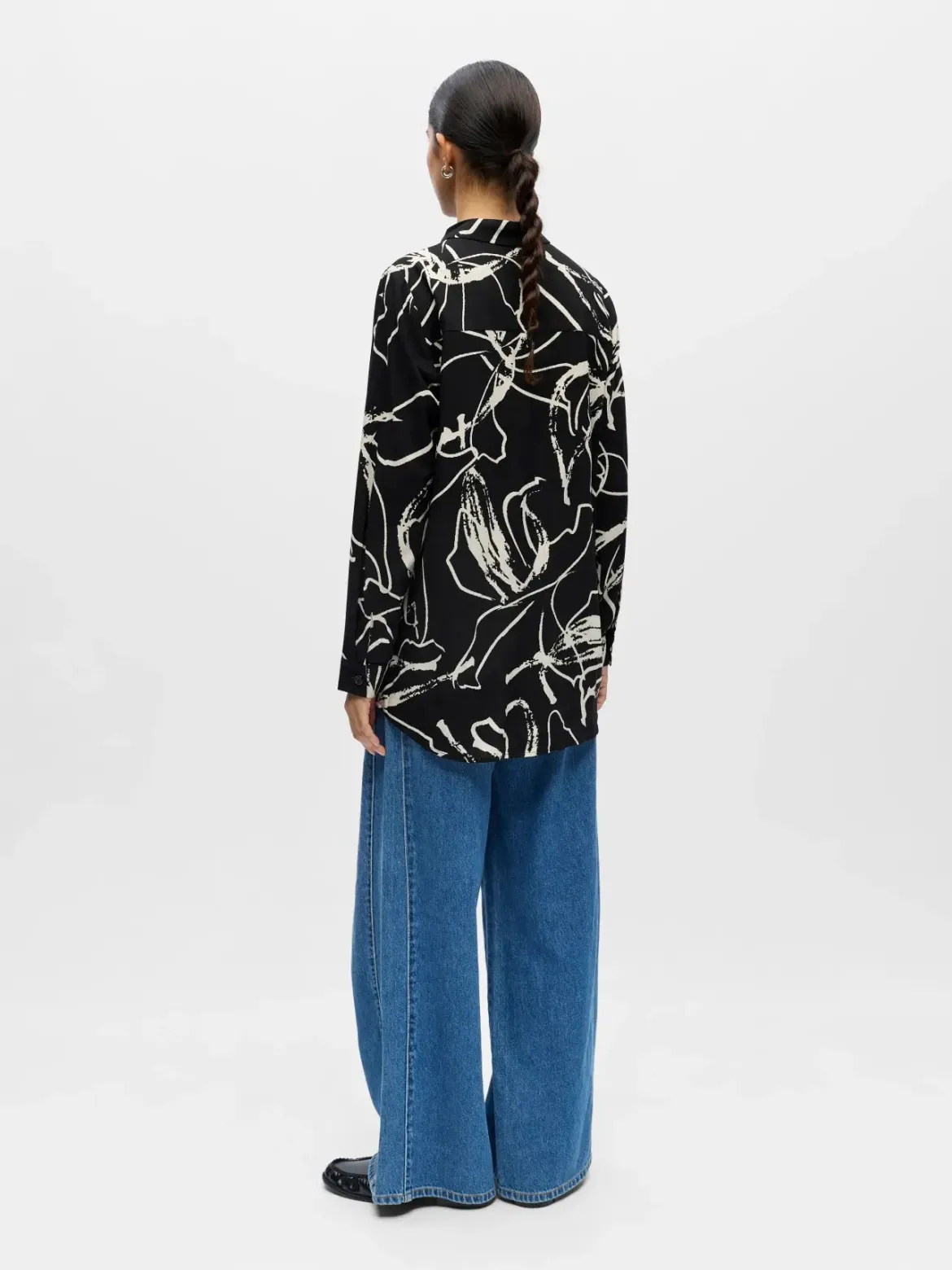 Object naisten paitapusero OBJSanne L/S Shirt, musta kuviollinen