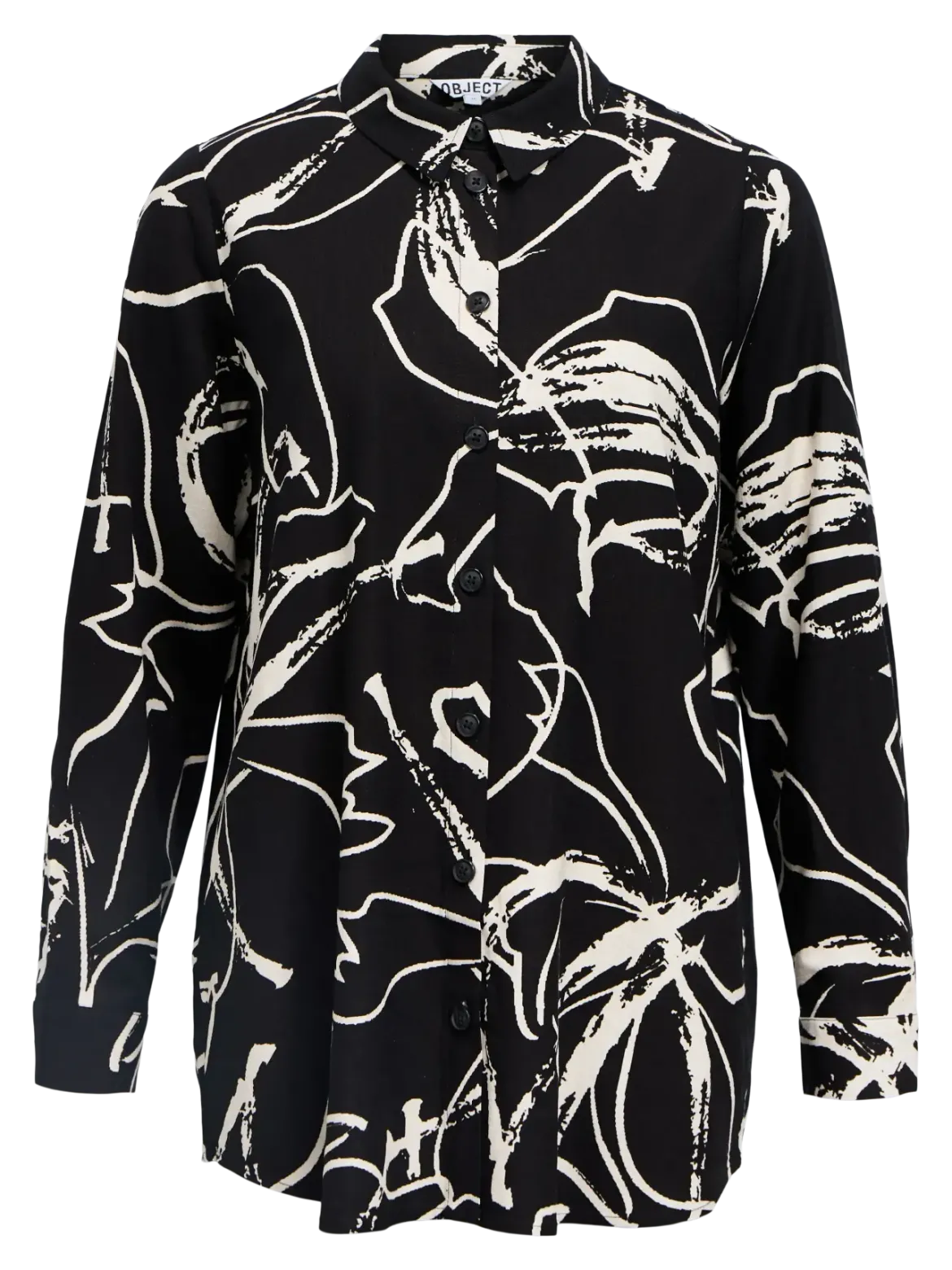 Object naisten paitapusero OBJSanne L/S Shirt, musta kuviollinen