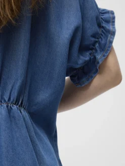 Object naisten pusero OBJFRAME 2/4 V-Neck RE Top, Medium Blue Denim