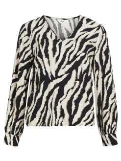 Object naisten pusero, OBJJACIRA L/S V-NECK TOP Beige Kuosi