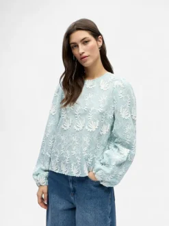 Object naisten pusero OBJMYA RE L/S Top, Winter Sky Cloud dancer