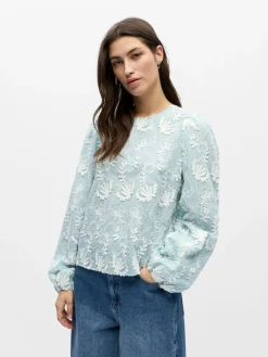 Object naisten pusero OBJMYA RE L/S Top, Winter Sky Cloud dancer