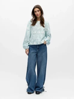 Object naisten pusero OBJMYA RE L/S Top, Winter Sky Cloud dancer