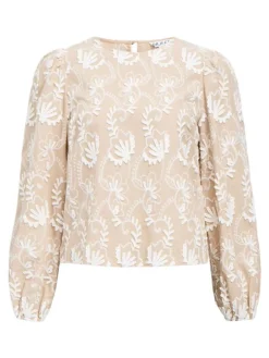 Object naisten pusero OBJMYA RE L/S Top, Humus Cloud dancer
