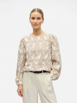 Object naisten pusero OBJMYA RE L/S Top, Humus Cloud dancer