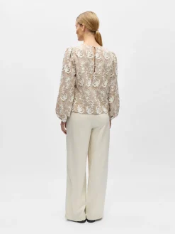 Object naisten pusero OBJMYA RE L/S Top, Humus Cloud dancer