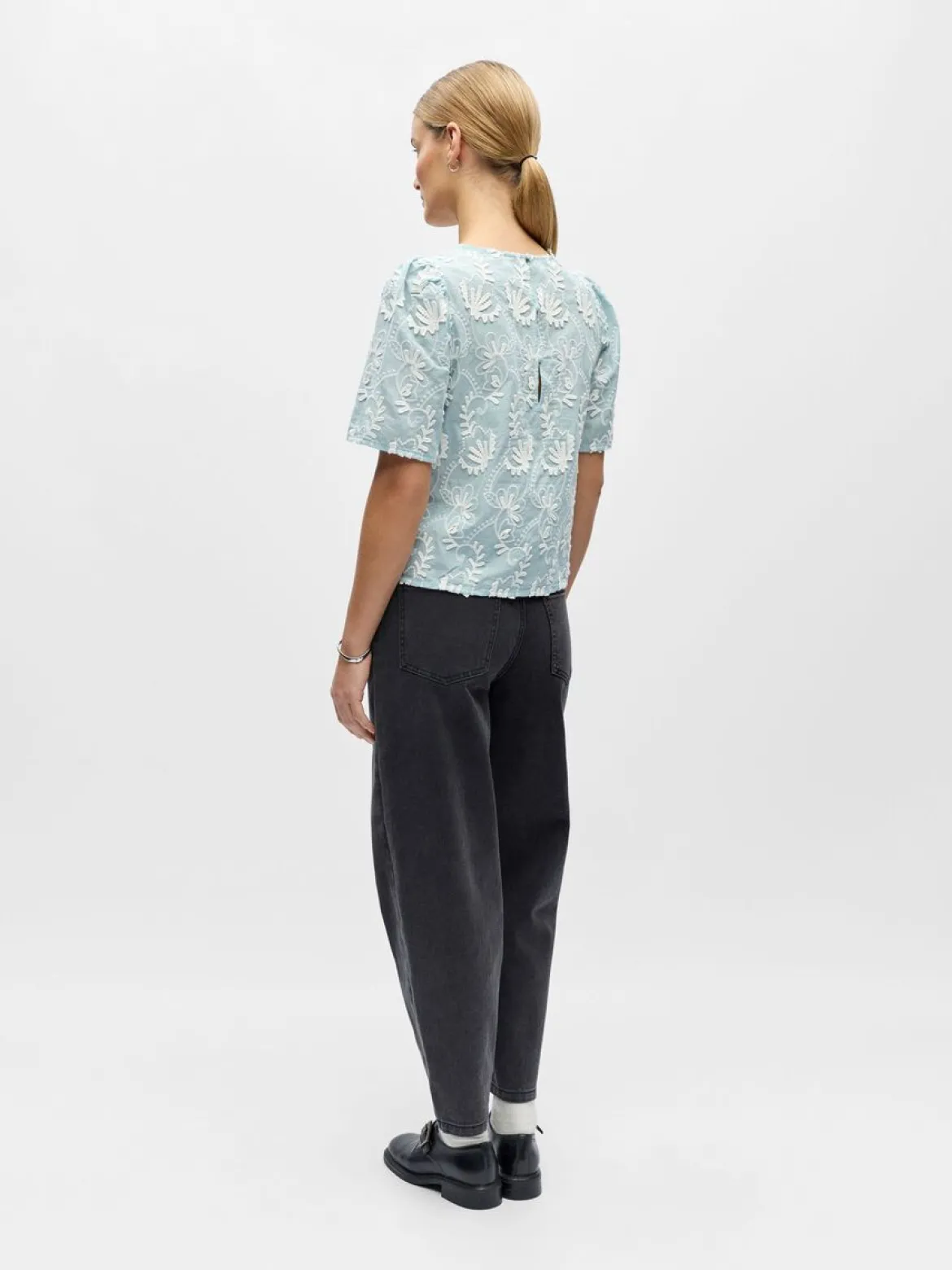 Object naisten pusero OBJMYA 2/4 RE TOP, Winter Sky Cloud dancer
