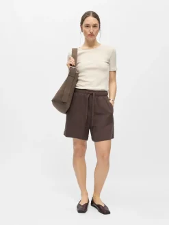 Object naisten shortsit OBJSanne HW Wide Shorts, tummanruskea