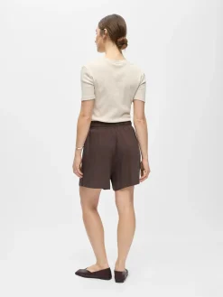 Object naisten shortsit OBJSanne HW Wide Shorts, tummanruskea