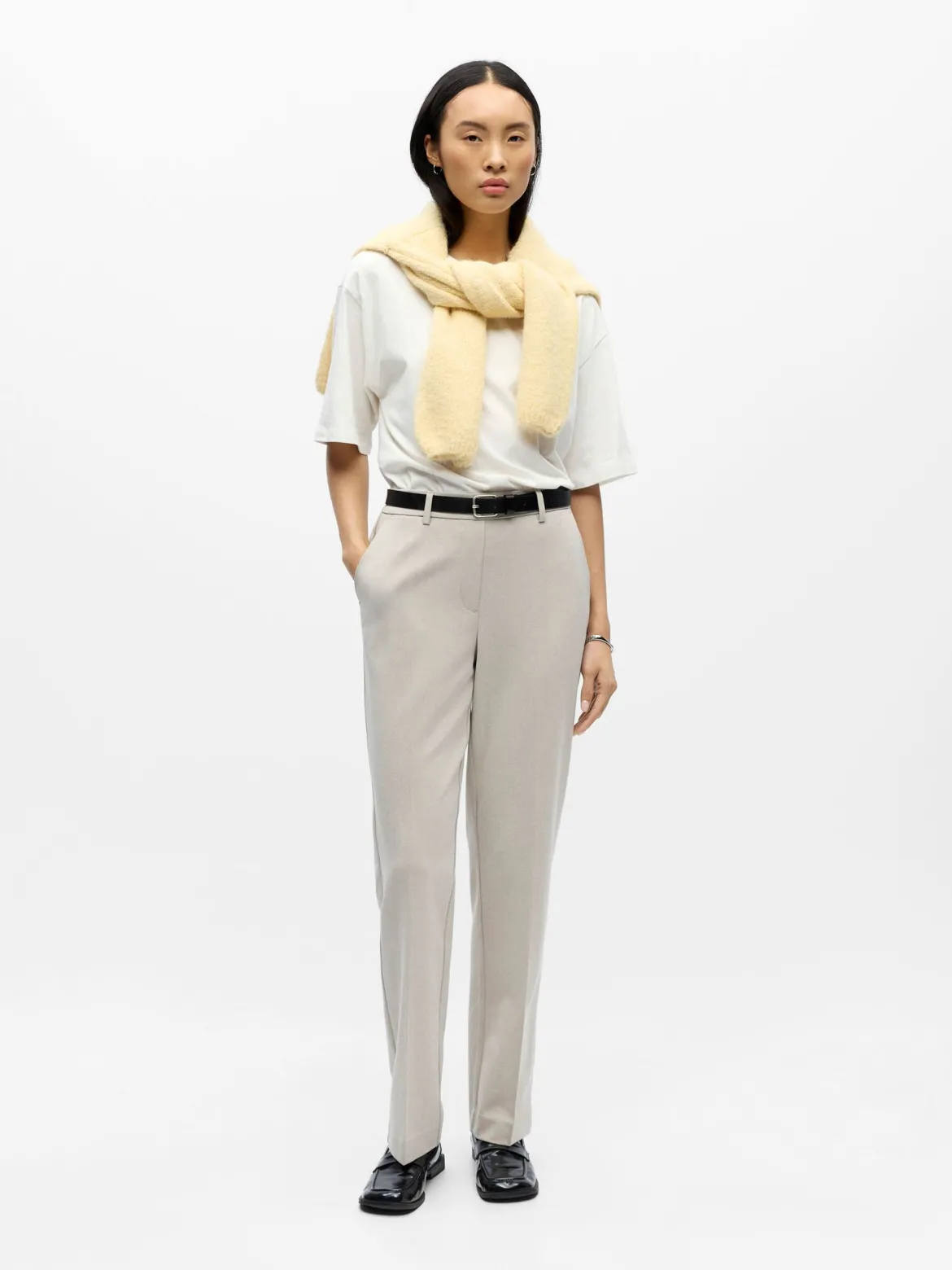 Object naisten suorat housut OBJLISA MW Straight Pant, Humus Melange
