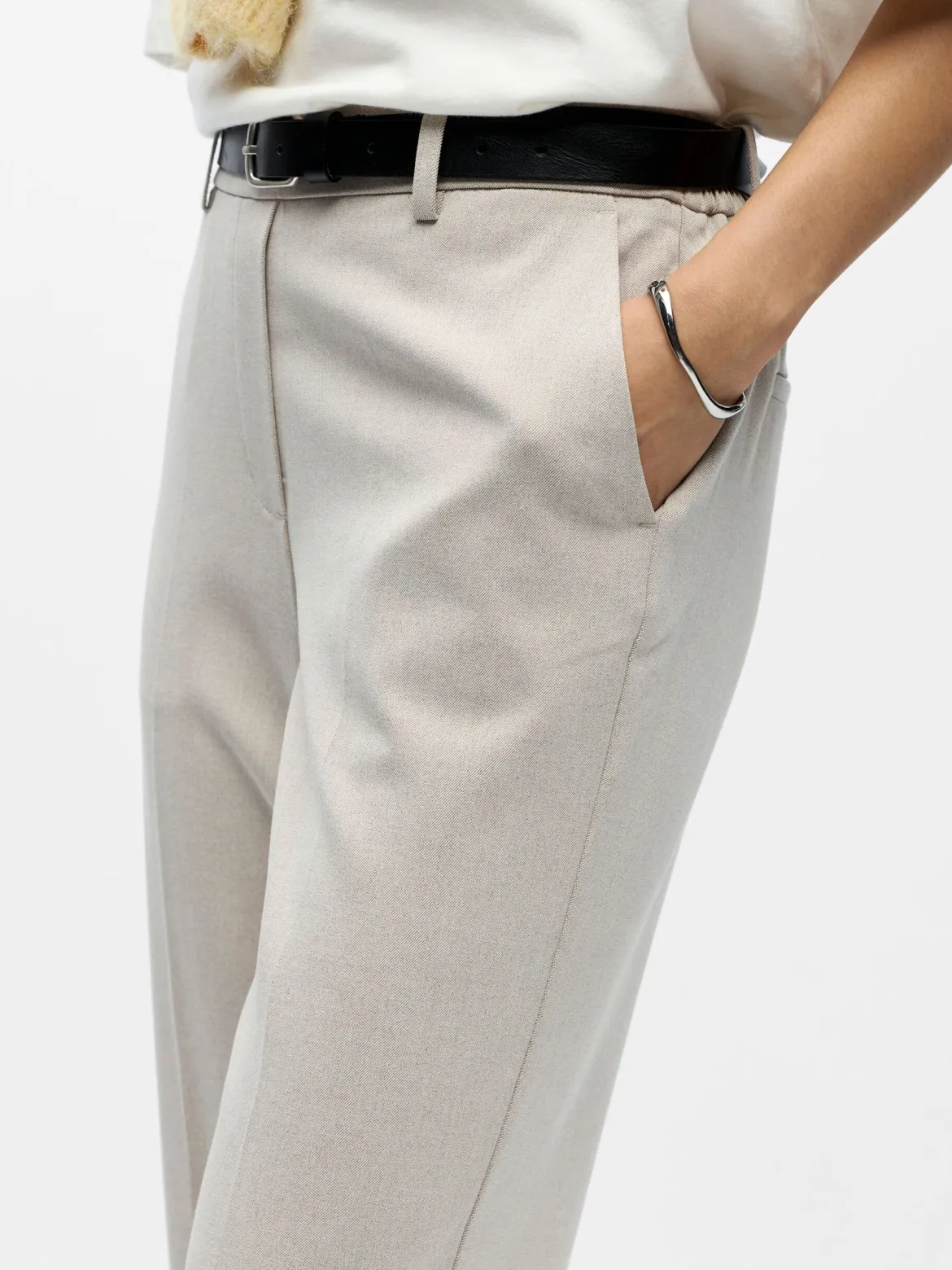 Object naisten suorat housut OBJLISA MW Straight Pant, Humus Melange