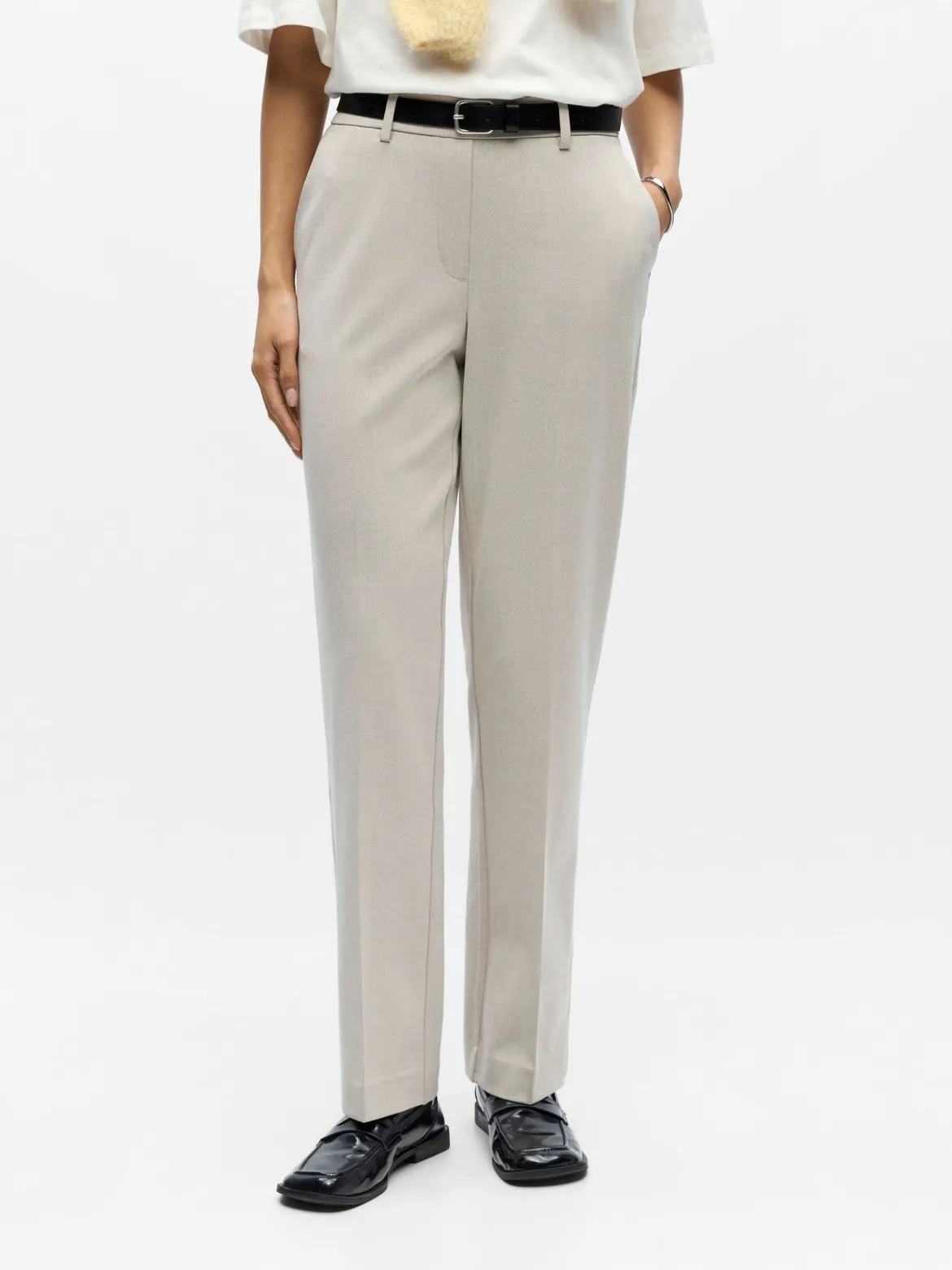 Object naisten suorat housut OBJLISA MW Straight Pant, Humus Melange