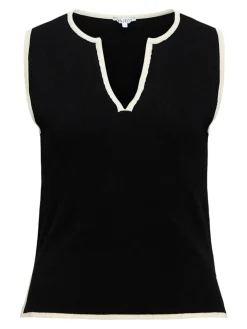 Object naisten toppi OBJVIVA S/L Re V-Neck Knit Top, Black Birch constras