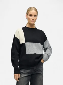 OBJRAY LO L/S KNIT PULLOVER AOP NOOS Black