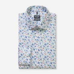 Olymp kauluspaita +Hiha Luxor Modern Fit Floral Print, valkopohjainen kuosi