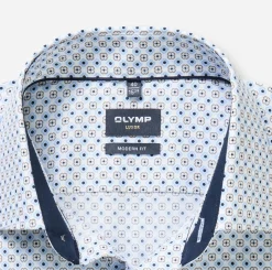 Olymp kauluspaita Luxor Modern Fit Microprinted, valkopohjainen kuosi