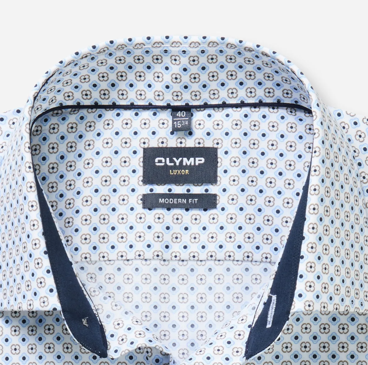Olymp kauluspaita Luxor Modern Fit Microprinted, valkopohjainen kuosi
