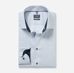Olymp kauluspaita Luxor Modern Fit Microprinted, valkopohjainen kuosi