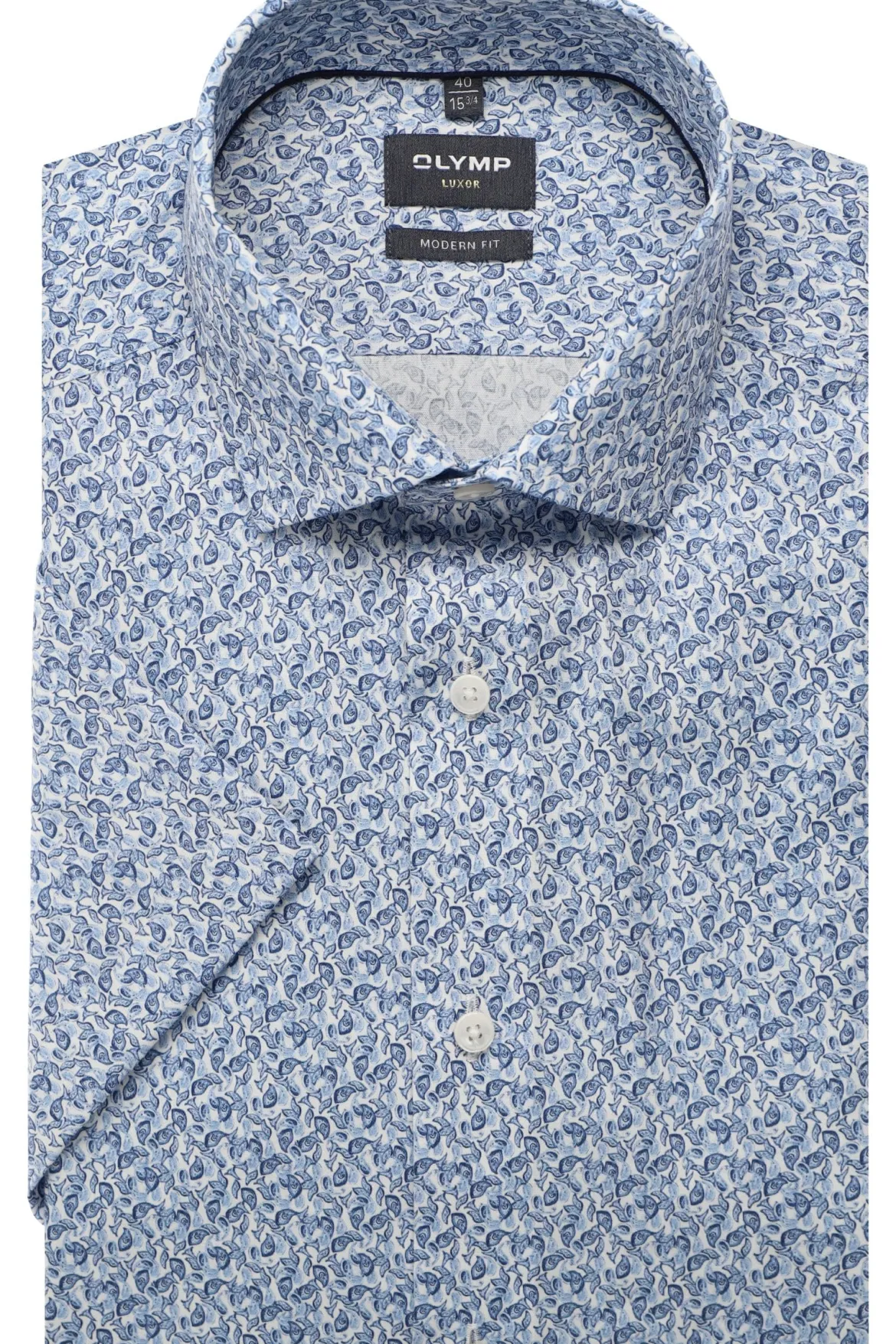 Olymp kauluspaita SS Luxor Modern Fit Microprint, vaaleansininen