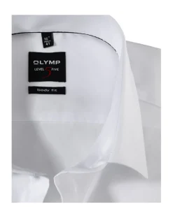 Olymp Level Five Kauluspaita, Body Fit Tuplamansetti + hiha Valkoinen