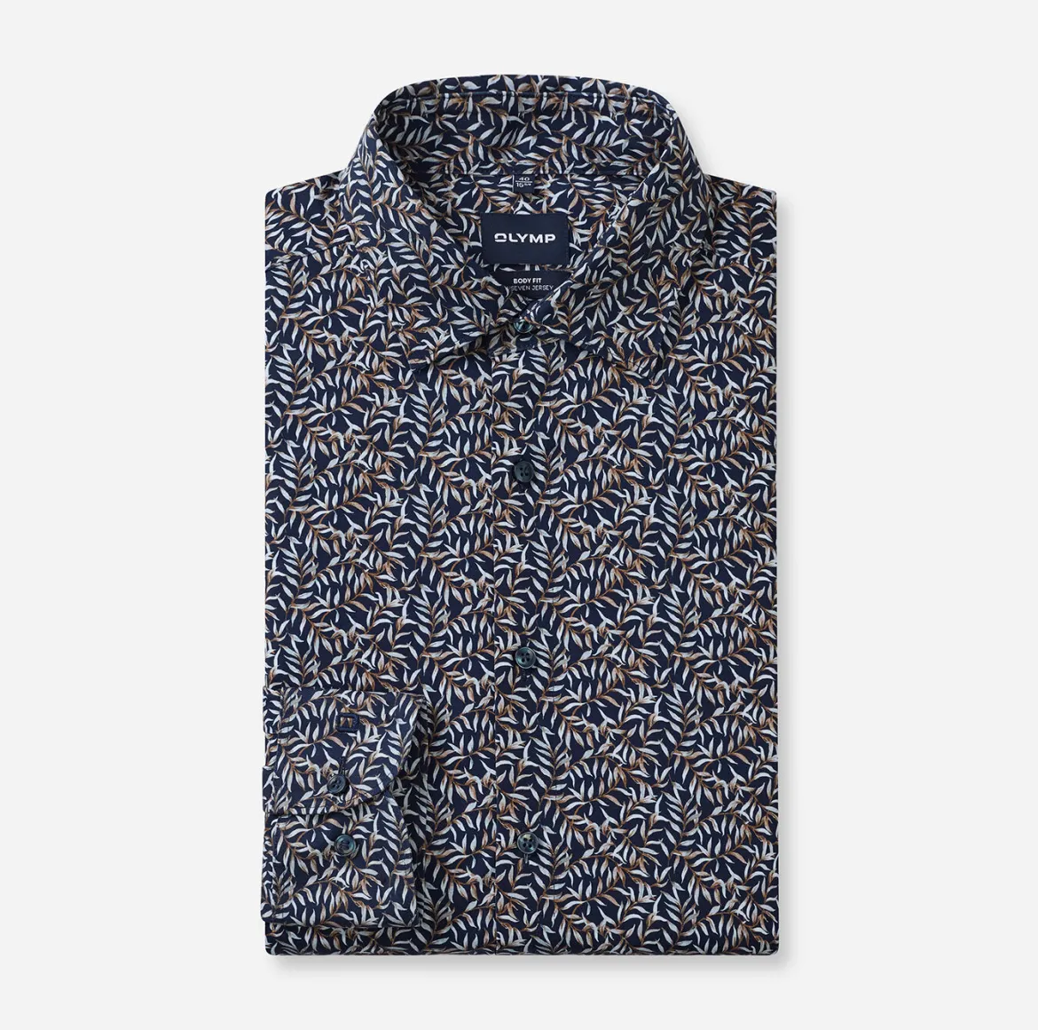 Olymp miesten kauluspaita 24/7 Body Fit Jersey Floralprint, sininen kuosi