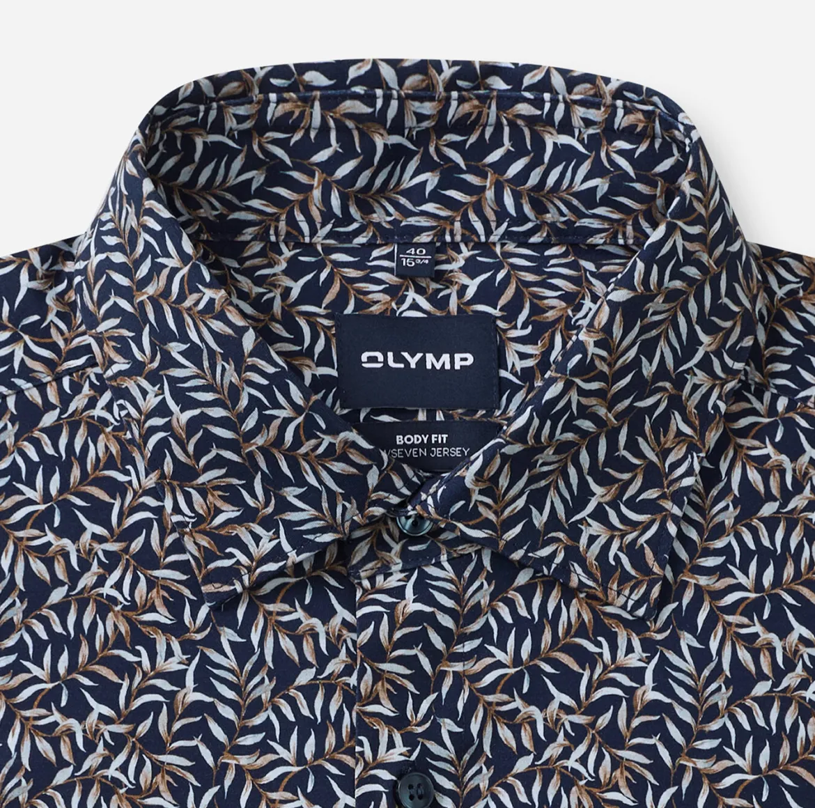 Olymp miesten kauluspaita 24/7 Body Fit Jersey Floralprint, sininen kuosi