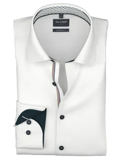Olymp miesten kauluspaita +Hiha Luxor Modern Fit Contrast Print, valkoinen