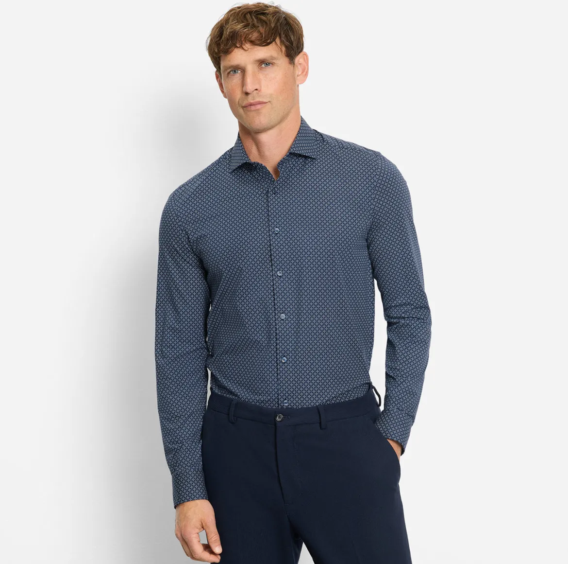 Olymp miesten kauluspaita, 097 24/7 - LEVEL 5 JERSEY BODY FIT Sininen Kuosi