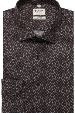Olymp miesten kauluspaita, 051 LEVEL 5 BODY FIT COTTON PRINT Sininen Kuosi