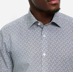 Olymp miesten kauluspaita, 051 LEVEL 5 BODY FIT COTTON PRINT Sininen Kuosi