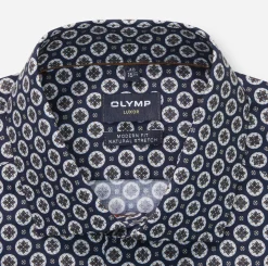 Olymp miesten kauluspaita, 042 LUXOR MODERN FIT MICRO PRINT Sininen Kuosi