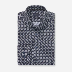 Olymp miesten kauluspaita, 042 LUXOR MODERN FIT MICRO PRINT Sininen Kuosi