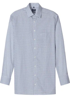 Olymp miesten kauluspaita, 042 LUXOR MODERN FIT MICRO PRINT Valkopohjainen Kuosi