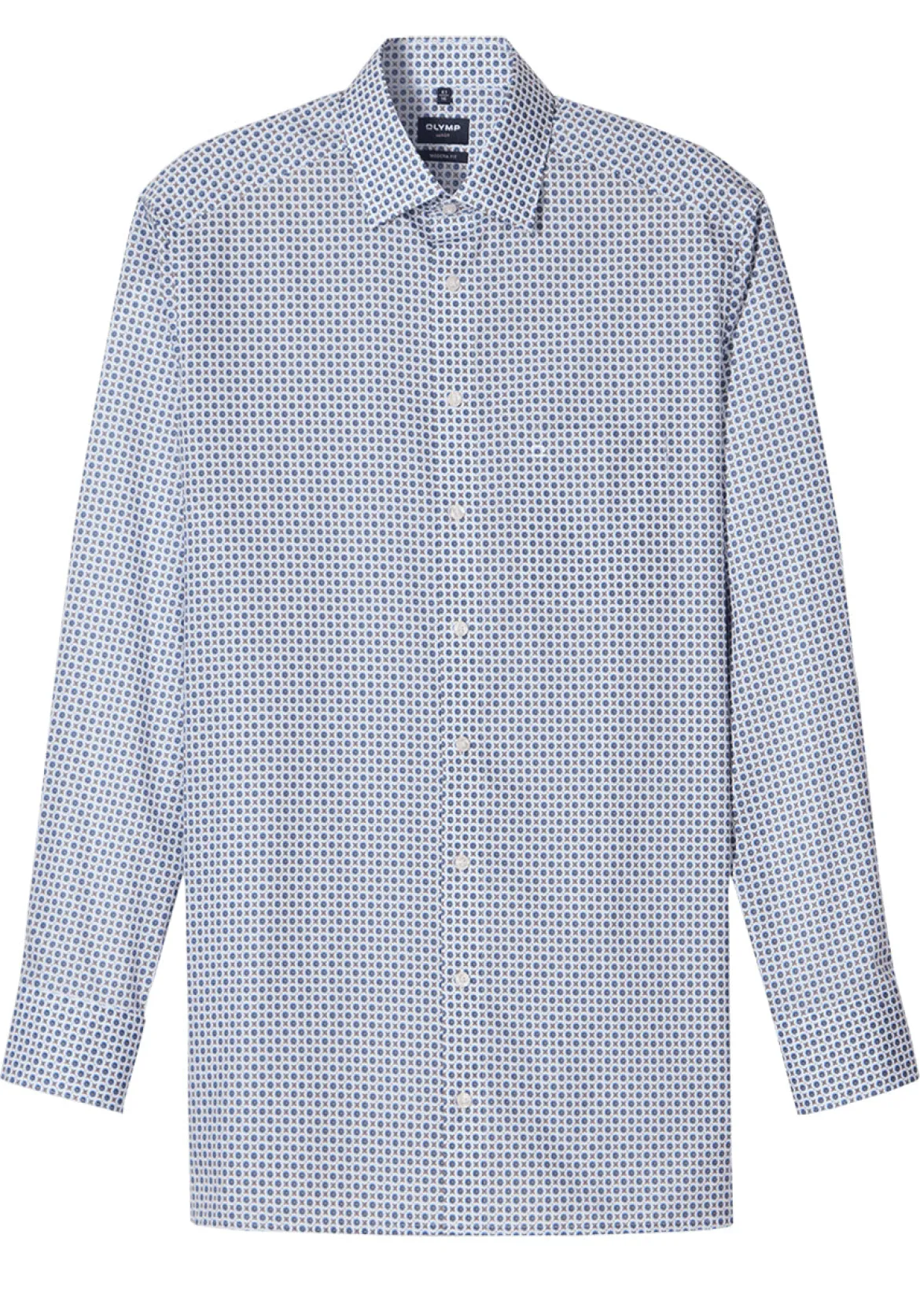 Olymp miesten kauluspaita, 042 LUXOR MODERN FIT MICRO PRINT Valkopohjainen Kuosi