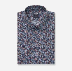 Olymp miesten kauluspaita, 042 LUXOR MODERN FIT FLORAL PRINT Tummansininen