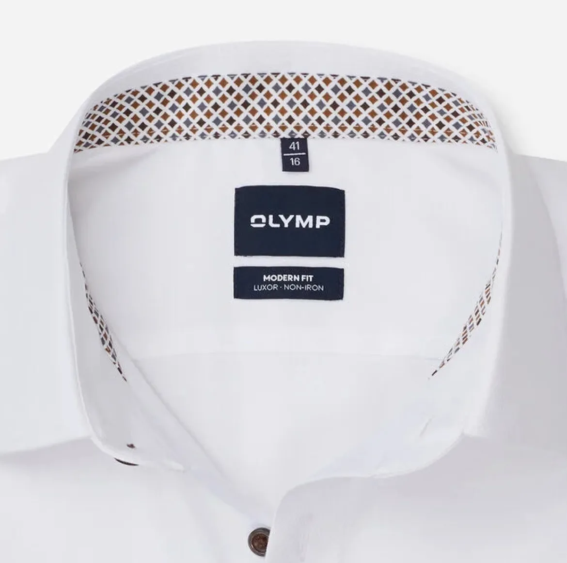 Olymp miesten kauluspaita Luxor Modern Fit Non-Iron Contrast +hiha, valkoinen