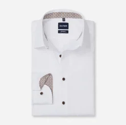 Olymp miesten kauluspaita Luxor Modern Fit Contrast Non Iron, valkoinen