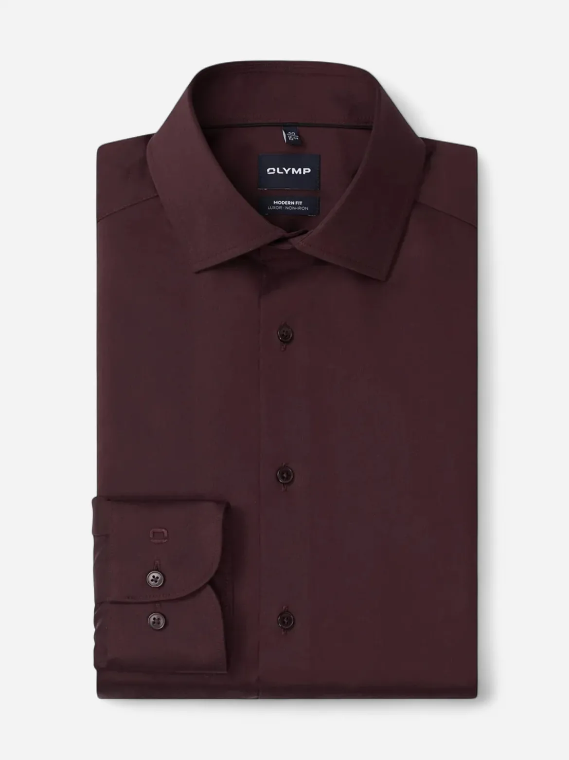 Olymp miesten kauluspaita Luxor Modern Fit Satin Non iron, tumma luumunpunainen