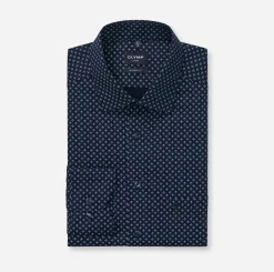Olymp miesten kauluspaita, 042 LUXOR MODERN FIT MICROPRINT Tummansininen