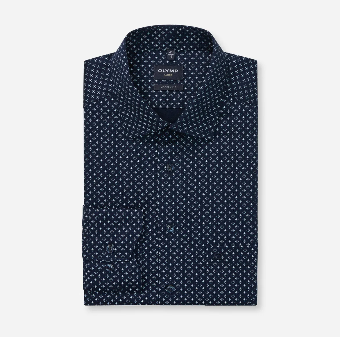 Olymp miesten kauluspaita, 042 LUXOR MODERN FIT MICROPRINT Tummansininen