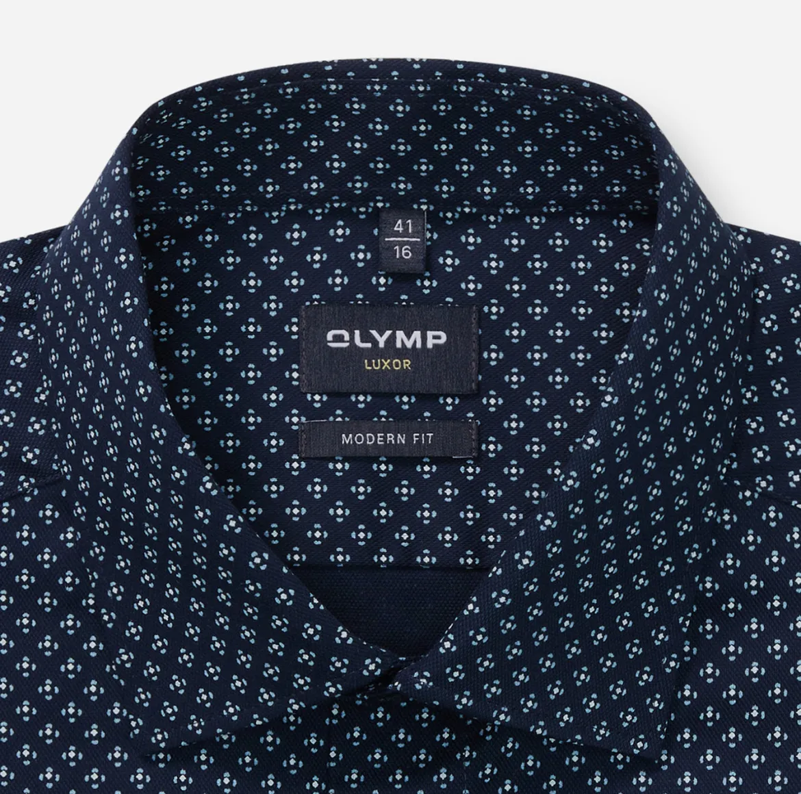 Olymp miesten kauluspaita, 042 LUXOR MODERN FIT MICROPRINT Tummansininen