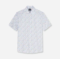 Olymp miesten lyhythihainen kauluspaita SS Luxor Modern Fit Floral Print, valkopohjainen kuosi