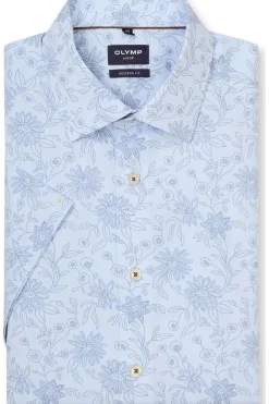 Olymp miesten lyhythihainen kauluspaita Luxor Modern Fit SS Floral Print, kuosivaaleansininen